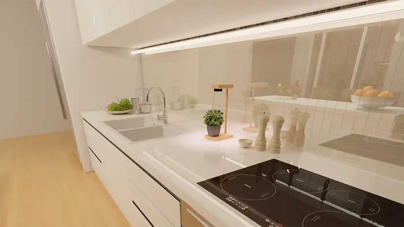 Grow Light with stand and plant in Kitchen - 3D Render